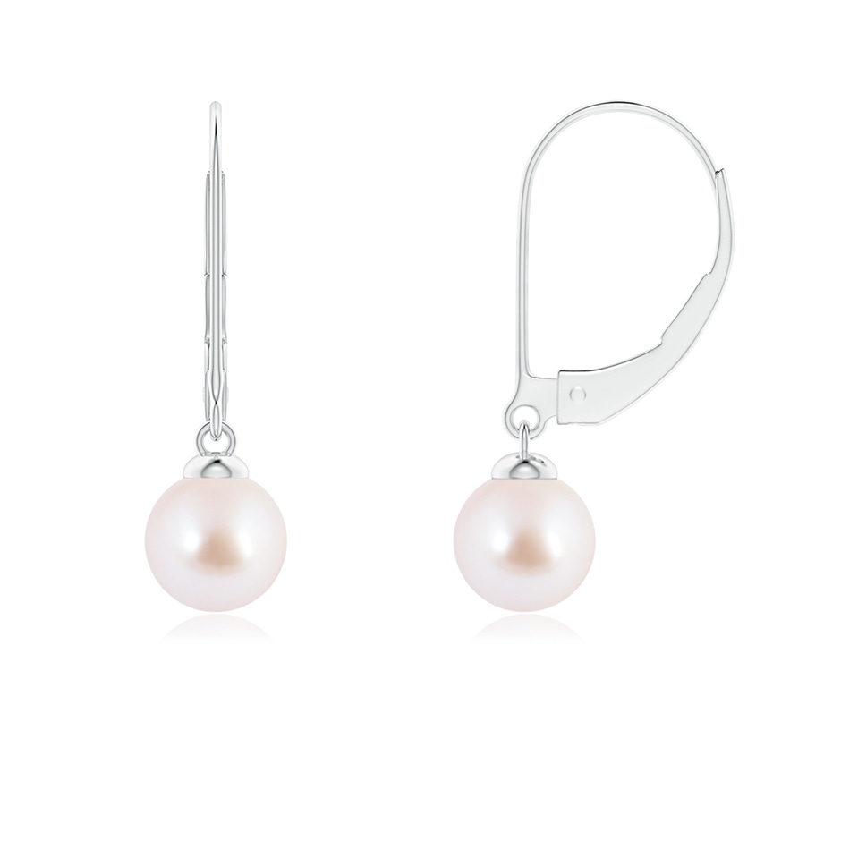 6mm AAA Japanese Akoya Pearl Earrings with Leverback in White Gold 