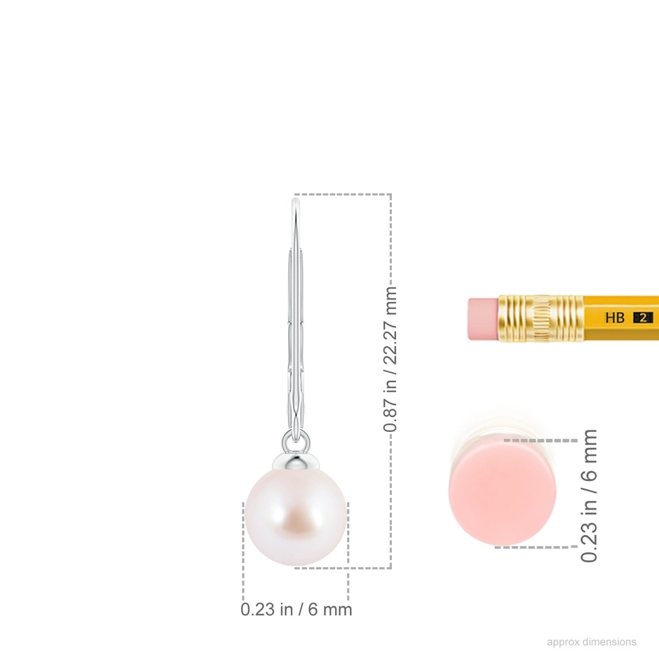 6mm AAA Japanese Akoya Pearl Earrings with Leverback in White Gold ruler