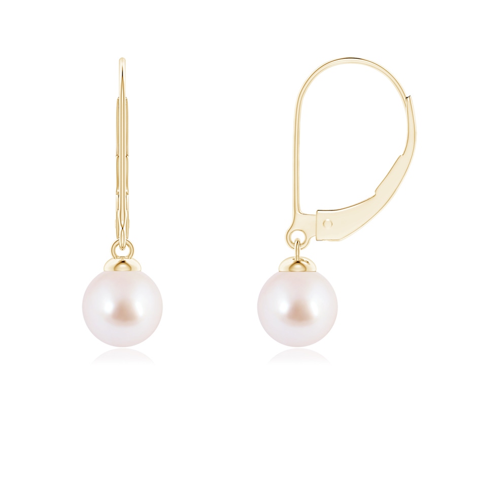 6mm AAA Japanese Akoya Pearl Earrings with Leverback in Yellow Gold 