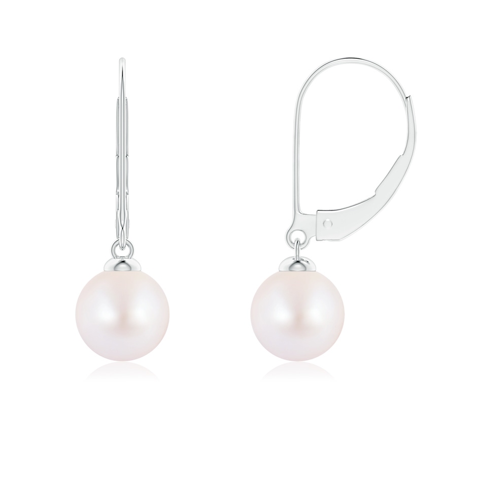 7mm AA Japanese Akoya Pearl Earrings with Leverback in 18K White Gold 