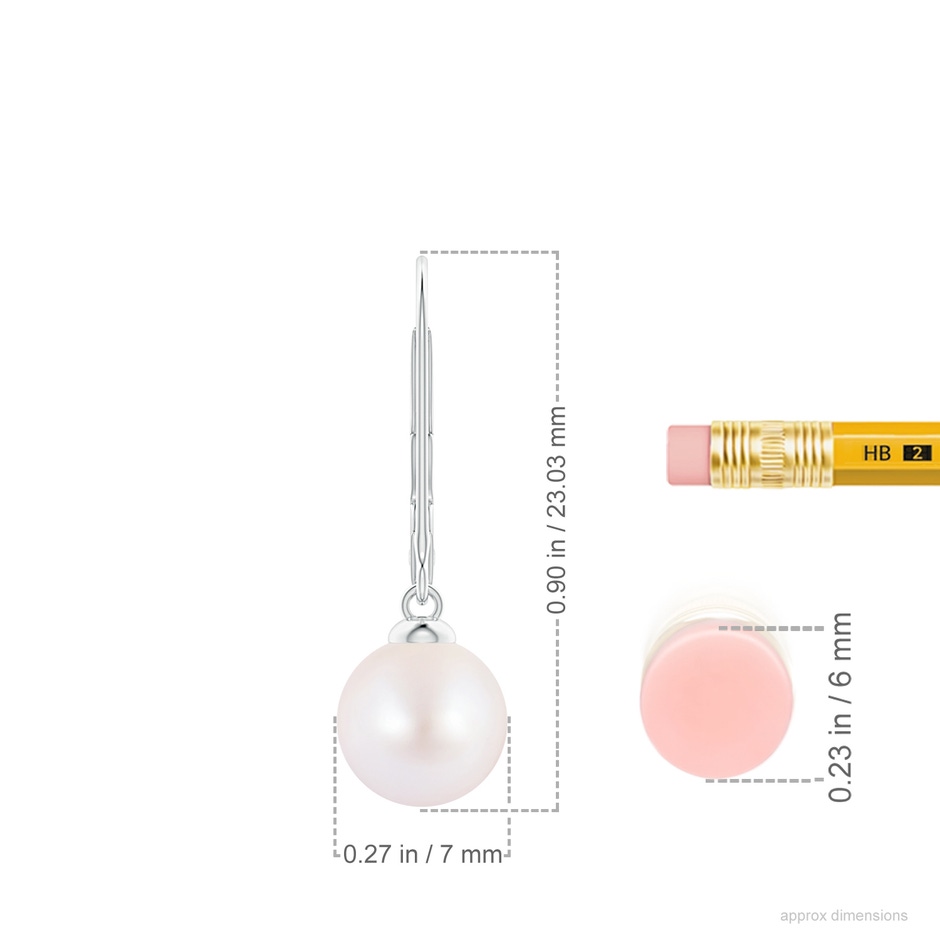 7mm AA Japanese Akoya Pearl Earrings with Leverback in 18K White Gold ruler