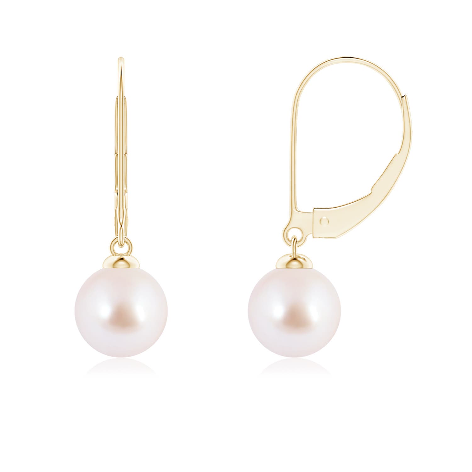 7mm AAA Japanese Akoya Pearl Earrings with Leverback in 18CT Yellow Gold