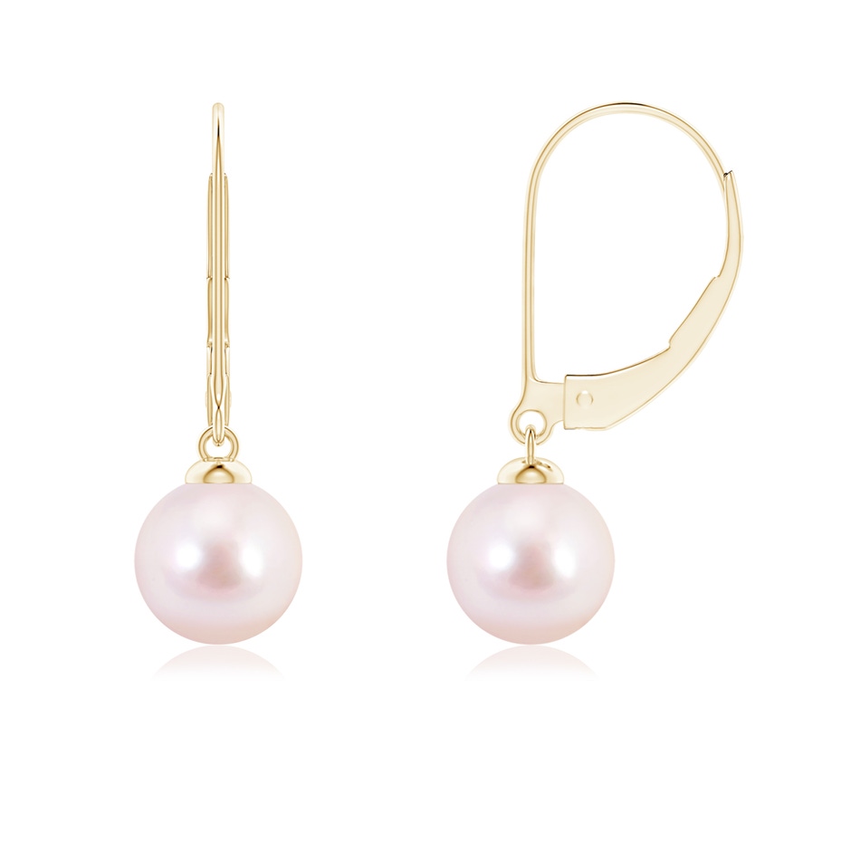 7mm AAAA Japanese Akoya Pearl Earrings with Leverback in 18K Yellow Gold 