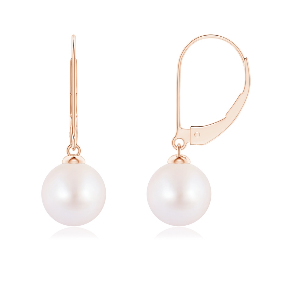 8mm AA Japanese Akoya Pearl Earrings with Leverback in Rose Gold 