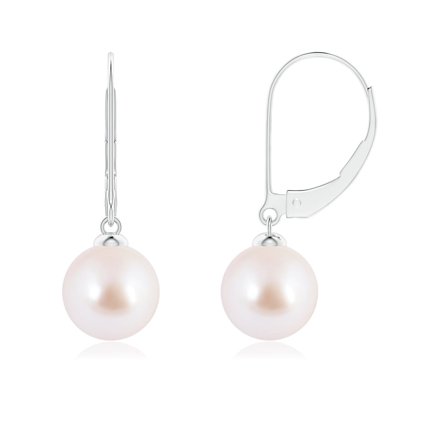 8mm AAA Japanese Akoya Pearl Earrings with Leverback in White Gold