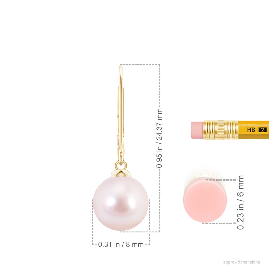 8mm AAAA Japanese Akoya Pearl Earrings with Leverback in 18K Yellow Gold - ruler