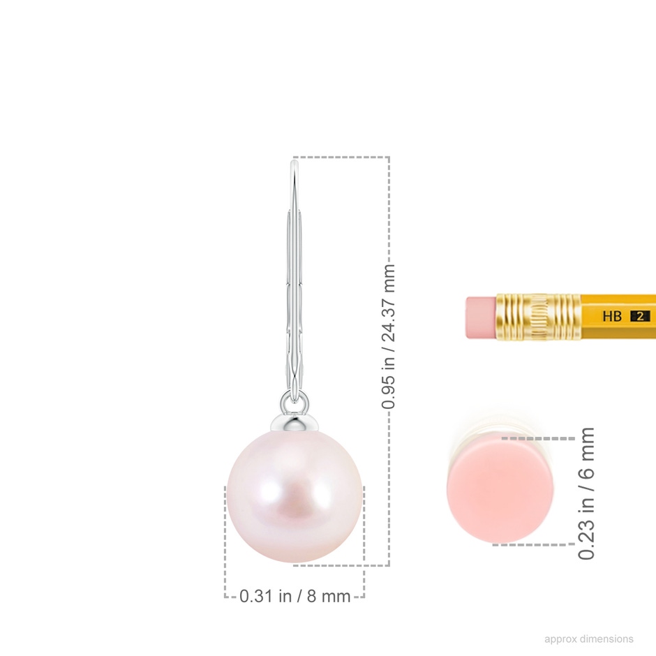 8mm AAAA Japanese Akoya Pearl Earrings with Leverback in P950 Platinum ruler