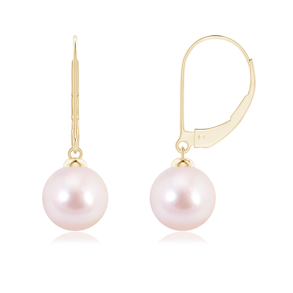 8mm AAAA Japanese Akoya Pearl Earrings with Leverback in Yellow Gold