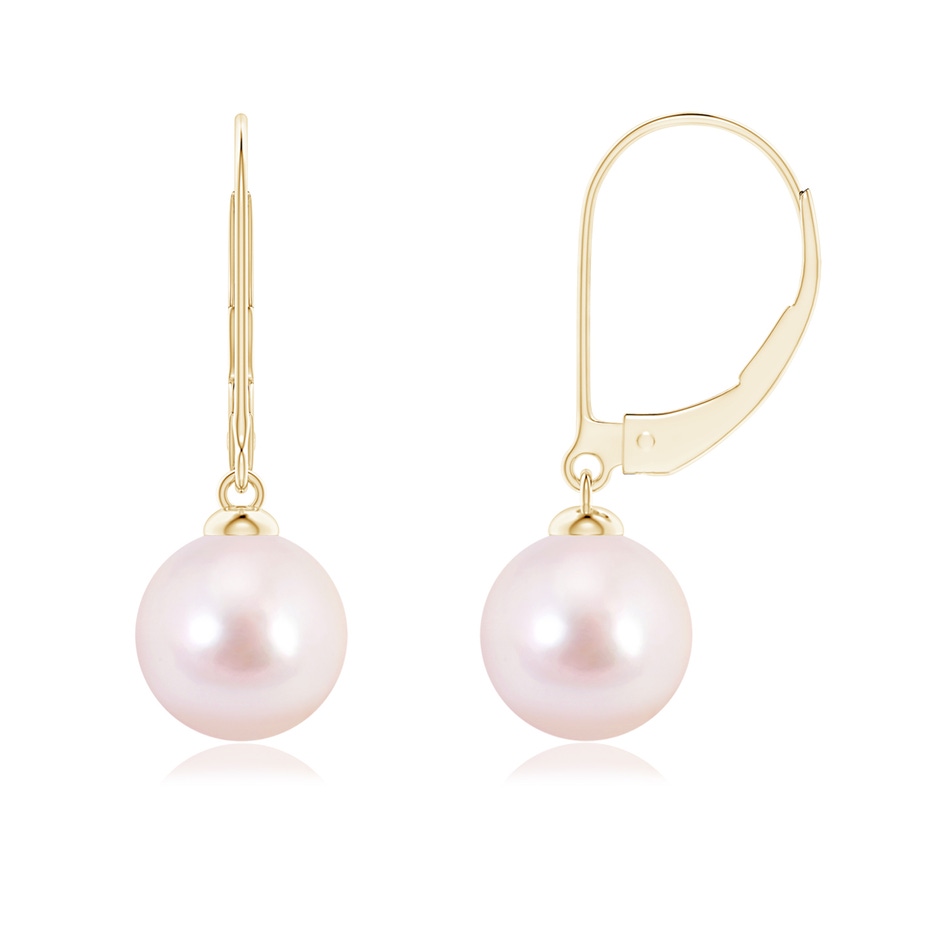 8mm AAAA Japanese Akoya Pearl Earrings with Leverback in Yellow Gold 