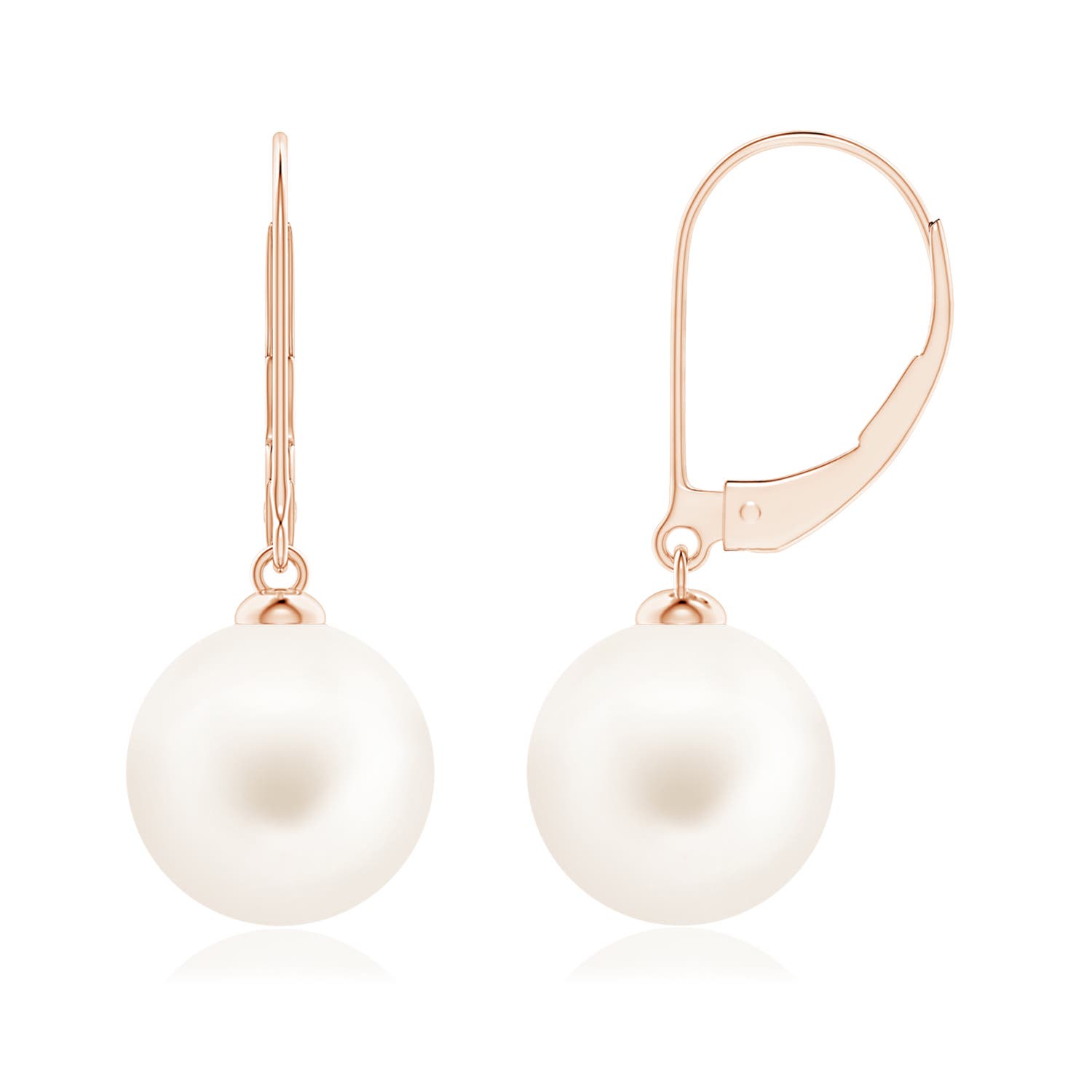 10mm AA Freshwater Pearl Earrings with Leverback in 18K Rose Gold