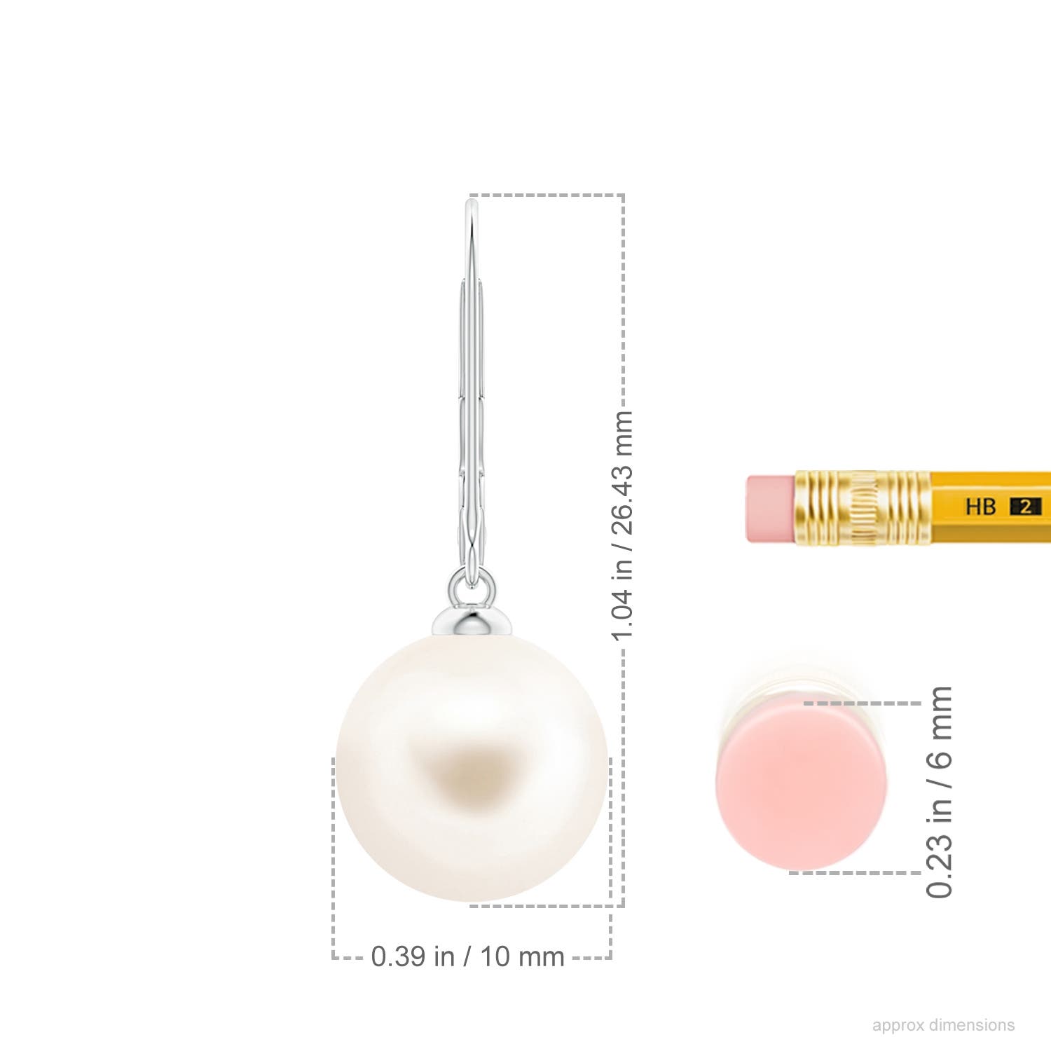 10mm AAA Freshwater Pearl Earrings with Leverback in White Gold - ruler