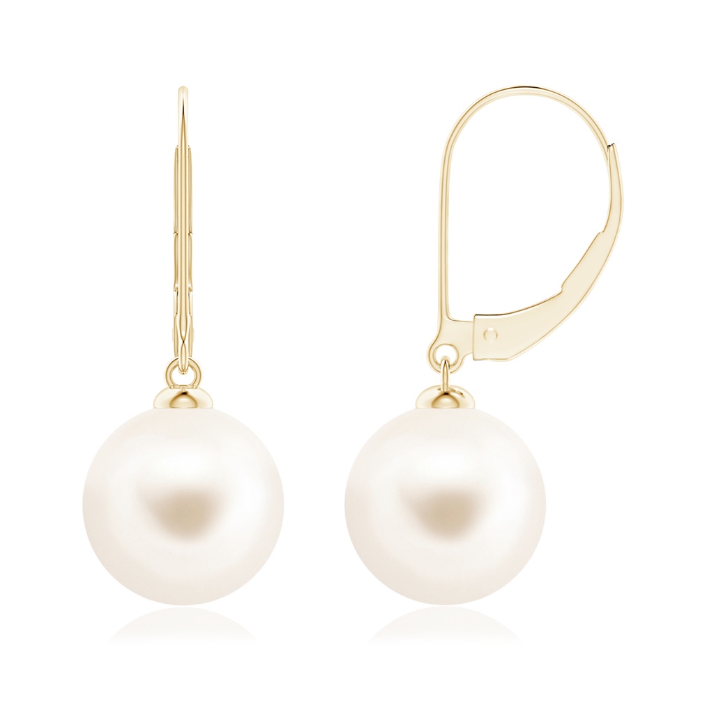 10mm AAA Freshwater Pearl Earrings with Leverback in Yellow Gold