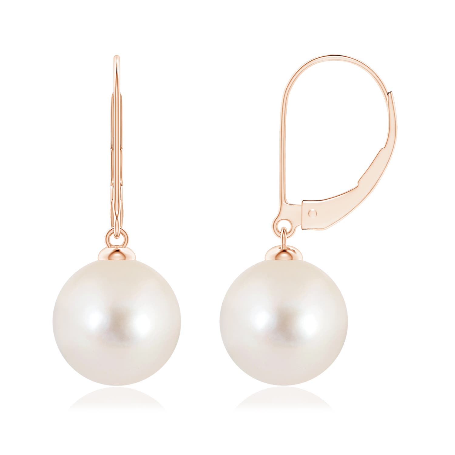 10mm AAAA Freshwater Pearl Earrings with Leverback in 18K Rose Gold