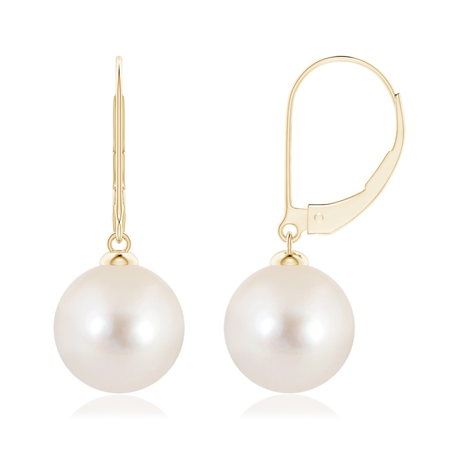 10mm AAAA Freshwater Pearl Earrings with Leverback in 18K Yellow Gold 