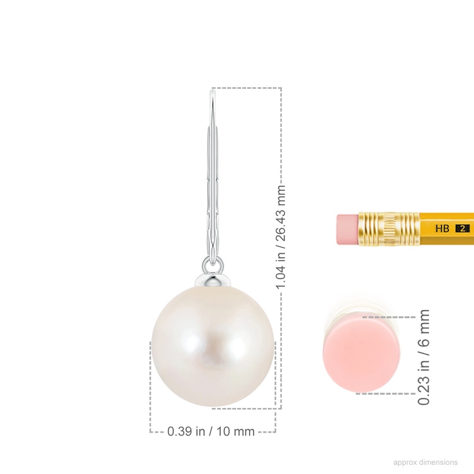 10mm AAAA Freshwater Pearl Earrings with Leverback in White Gold ruler
