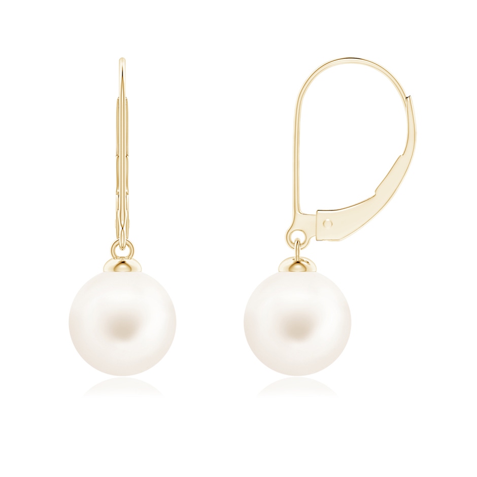 8mm AA Freshwater Pearl Earrings with Leverback in 18K Yellow Gold 