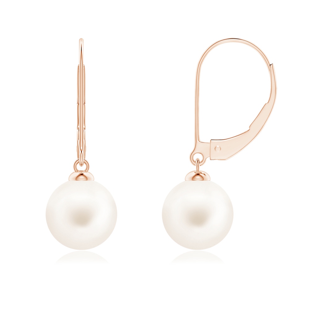 8mm AA Freshwater Pearl Earrings with Leverback in Rose Gold