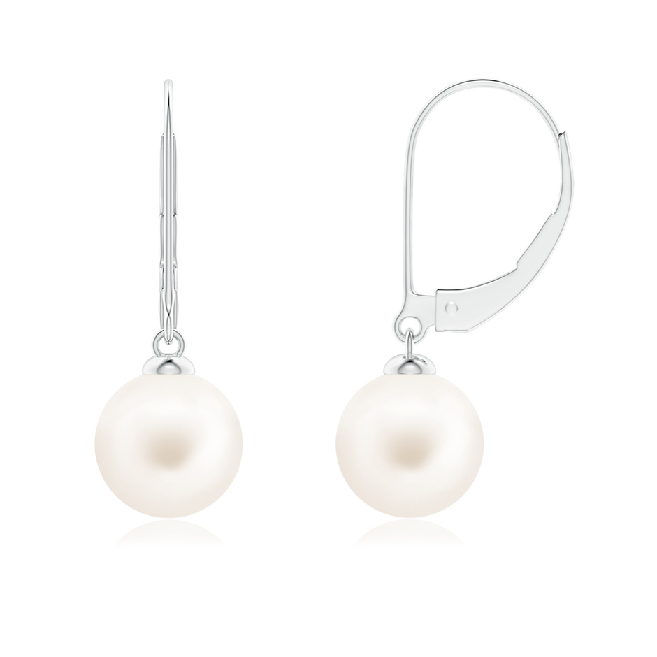 8mm AA Freshwater Pearl Earrings with Leverback in White Gold 