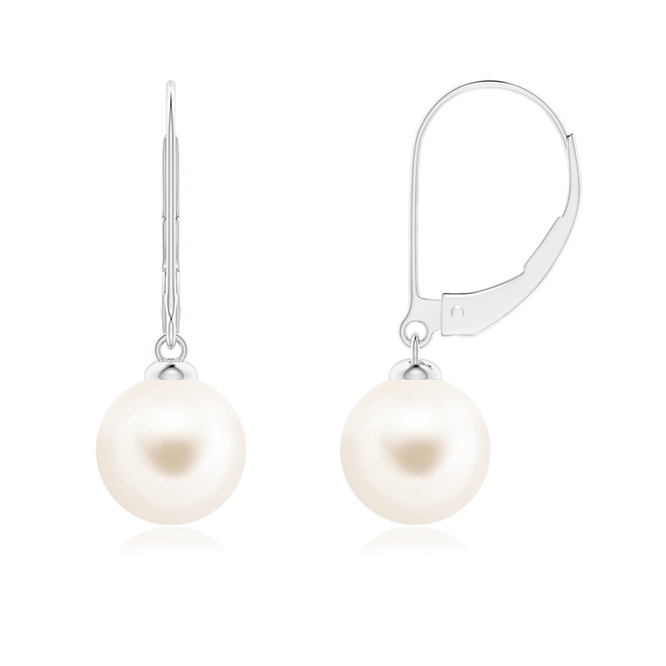 8mm AAA Freshwater Pearl Earrings with Leverback in White Gold 