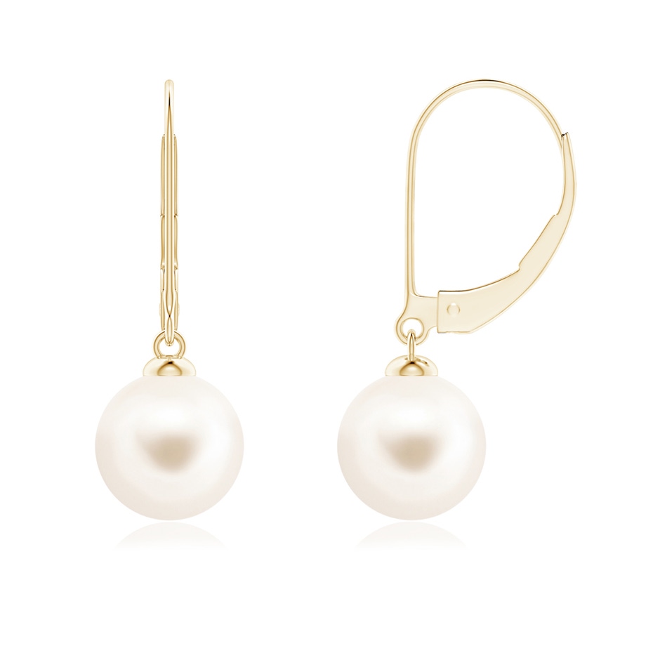 8mm AAA Freshwater Pearl Earrings with Leverback in Yellow Gold 