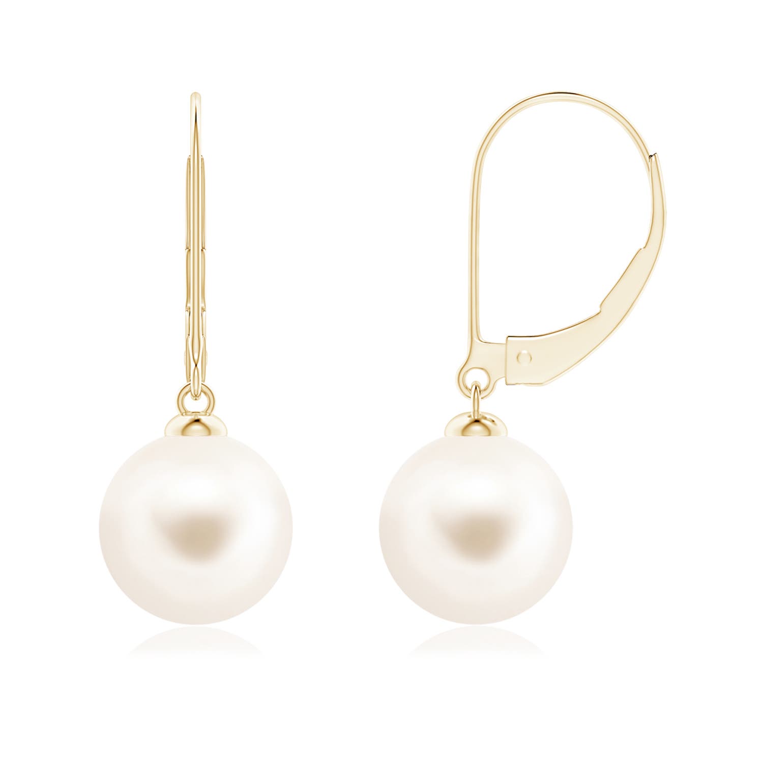 9mm AAA Freshwater Pearl Earrings with Leverback in 18K Yellow Gold
