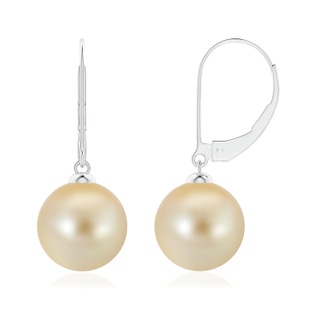 10mm AAA Golden South Sea Pearl Earrings with Leverback in White Gold