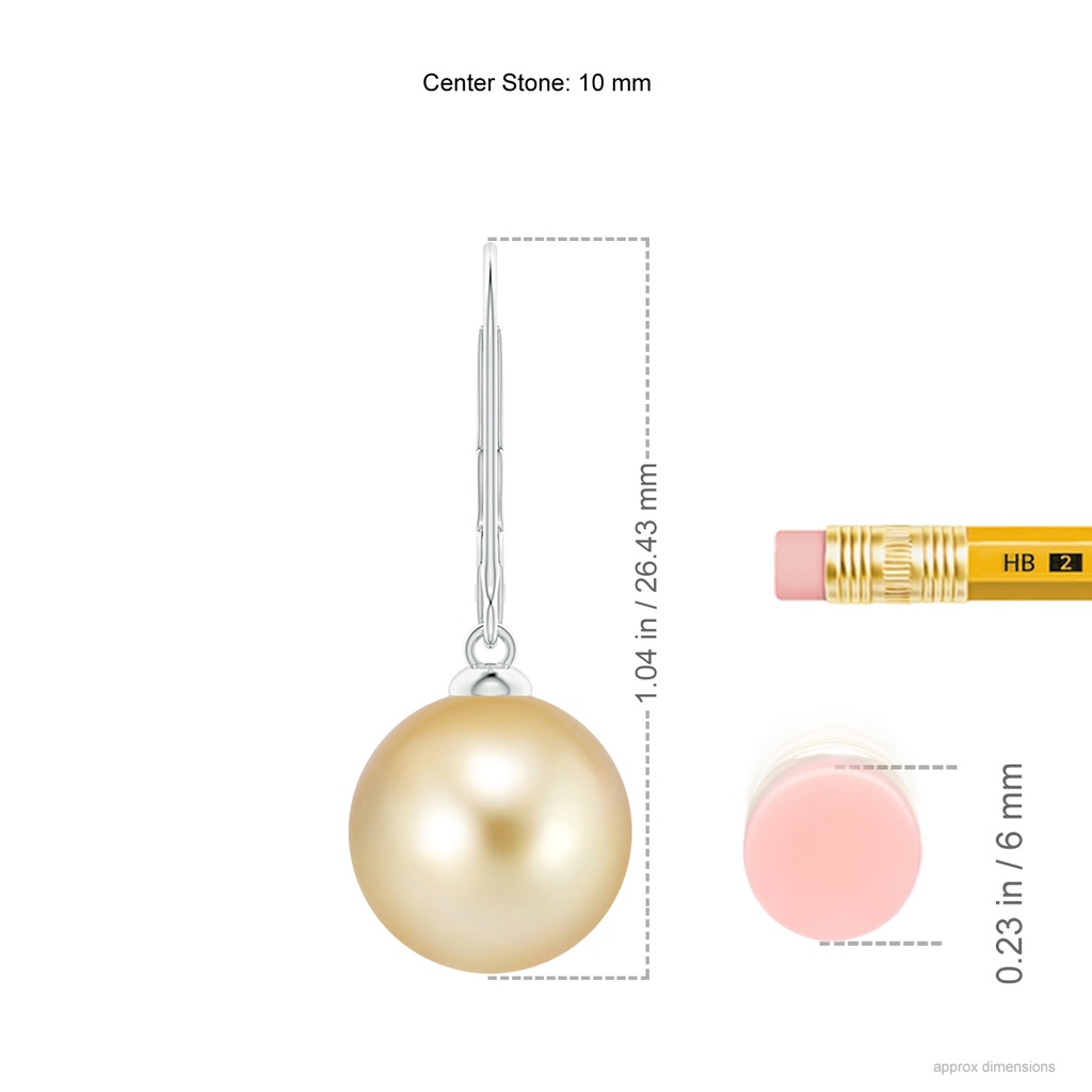10mm AAAA Golden South Sea Pearl Earrings with Leverback in P950 Platinum Ruler