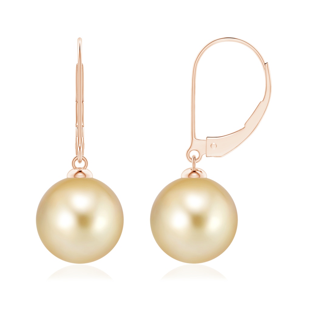 10mm AAAA Golden South Sea Pearl Earrings with Leverback in Rose Gold