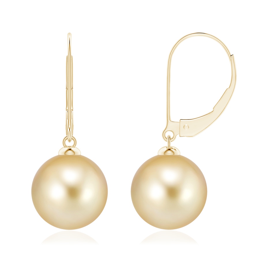 10mm AAAA Golden South Sea Pearl Earrings with Leverback in Yellow Gold 