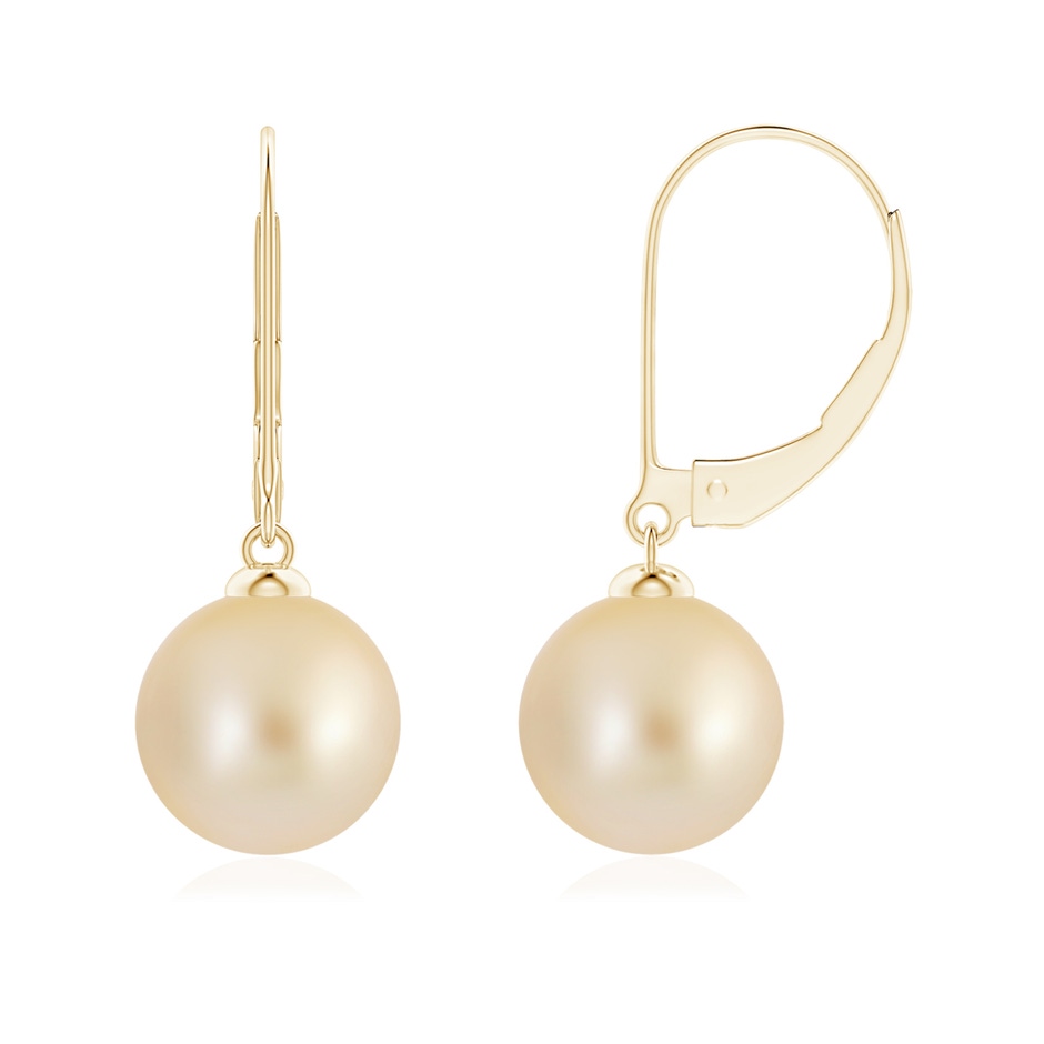 9mm AA Golden South Sea Pearl Earrings with Leverback in 18K Yellow Gold 