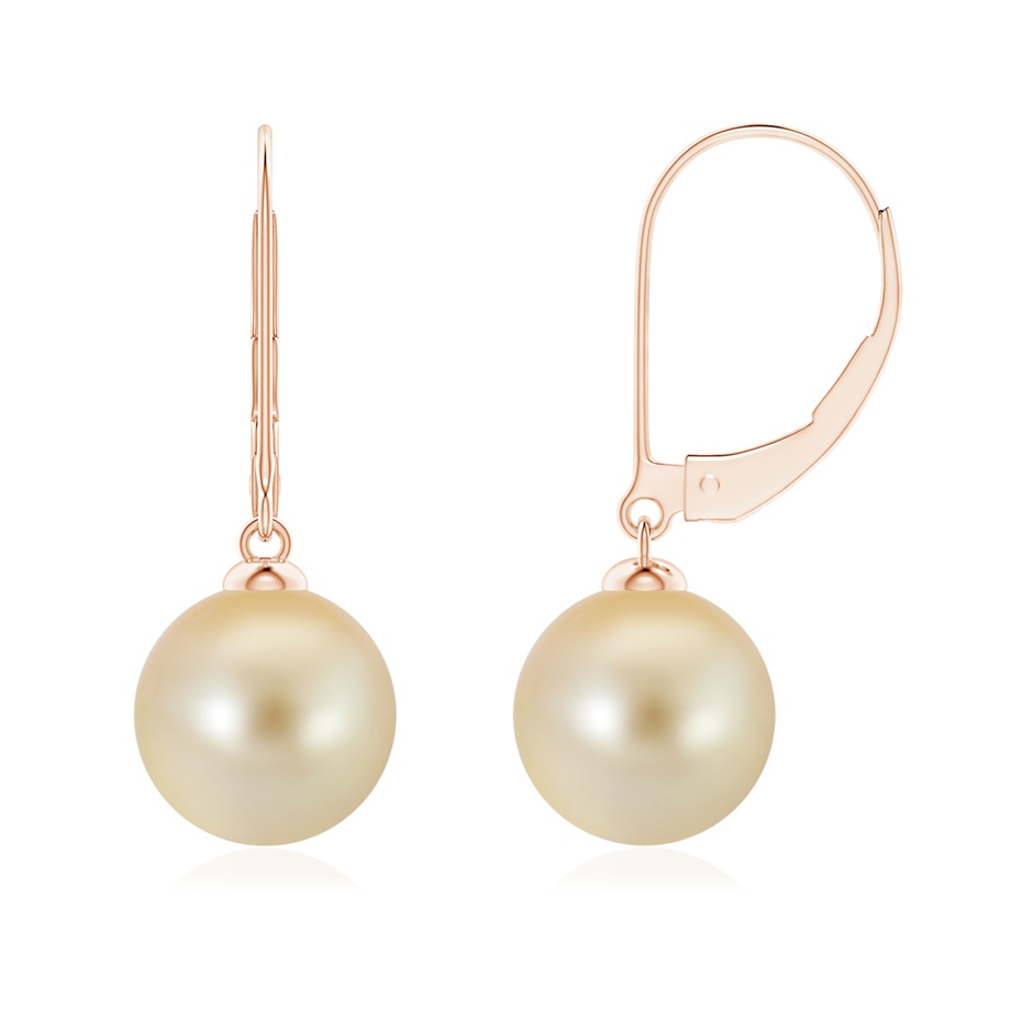 9mm AAA Golden South Sea Pearl Earrings with Leverback in Rose Gold 
