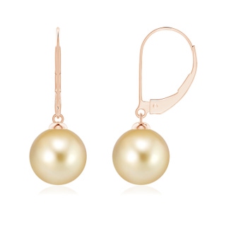 9mm AAAA Golden South Sea Pearl Earrings with Leverback in Rose Gold