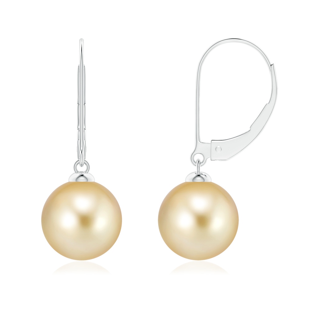 9mm AAAA Golden South Sea Pearl Earrings with Leverback in White Gold