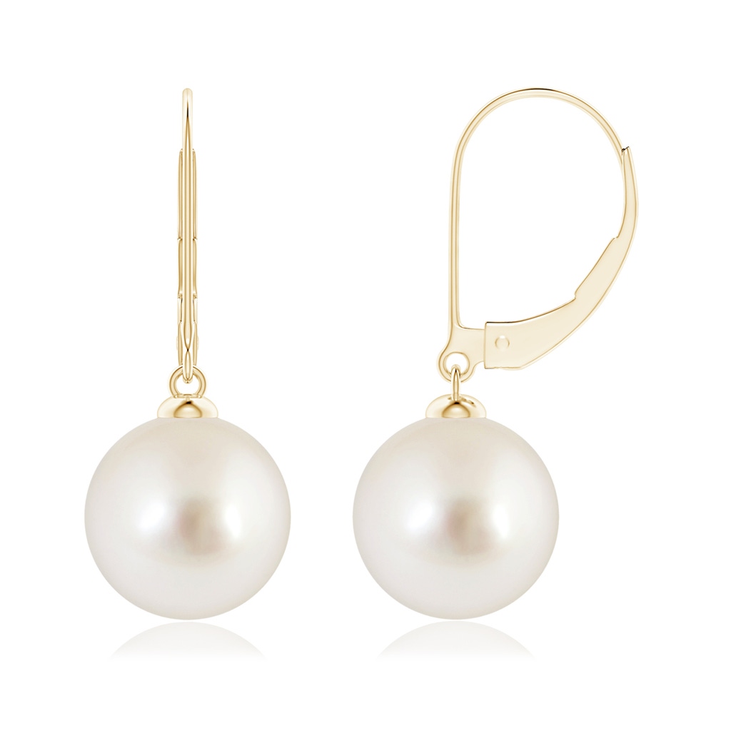 10mm AAAA South Sea Pearl Earrings with Leverback in Yellow Gold 