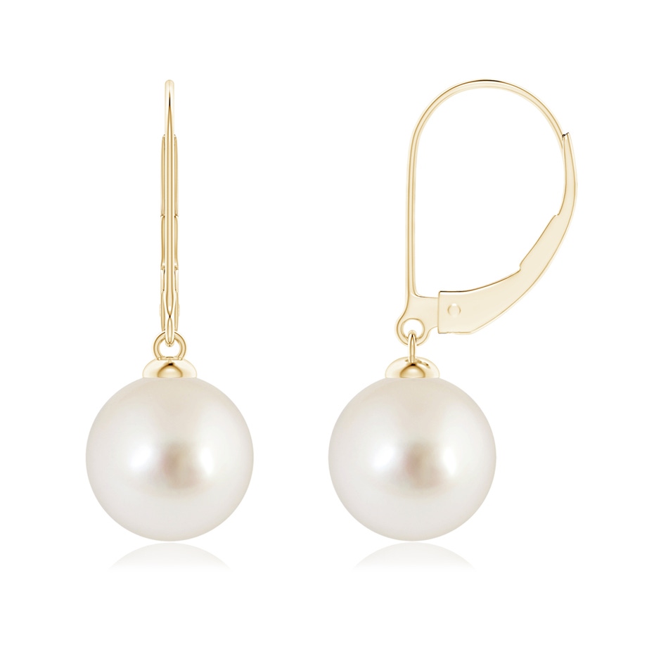 9mm AAAA South Sea Pearl Earrings with Leverback in Yellow Gold 