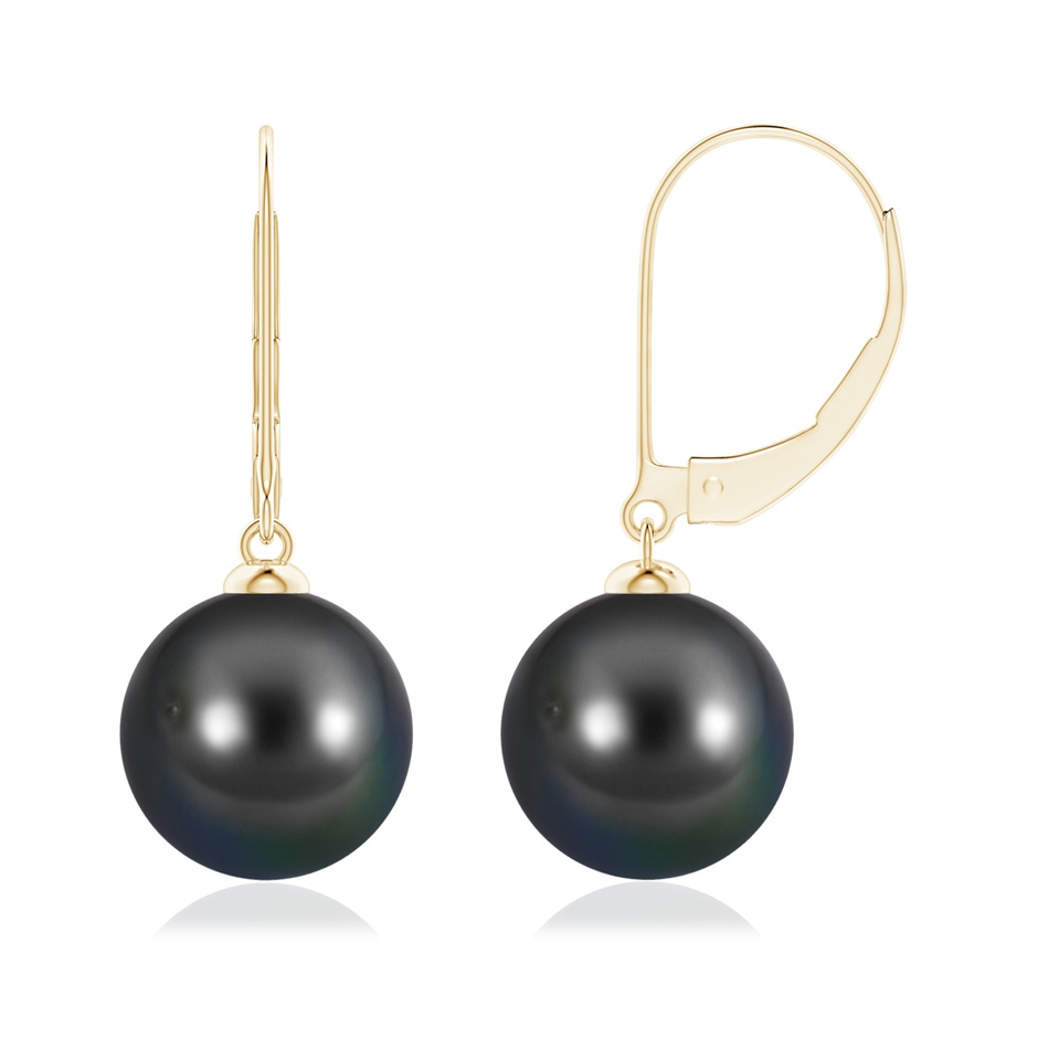 10mm AA Tahitian Pearl Earrings with Leverback in Yellow Gold 