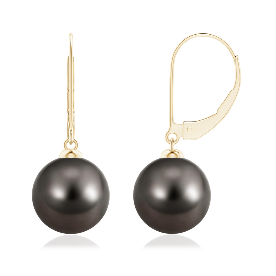 10mm AAA Tahitian Pearl Earrings with Leverback in 18K Yellow Gold 