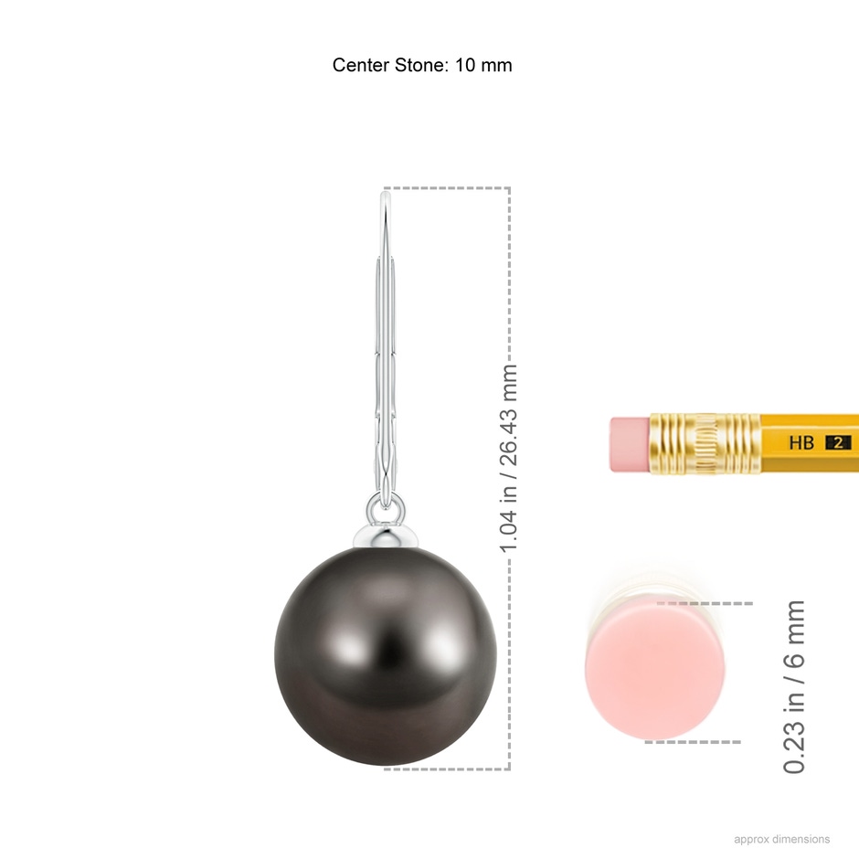 10mm AAA Tahitian Pearl Earrings with Leverback in White Gold ruler