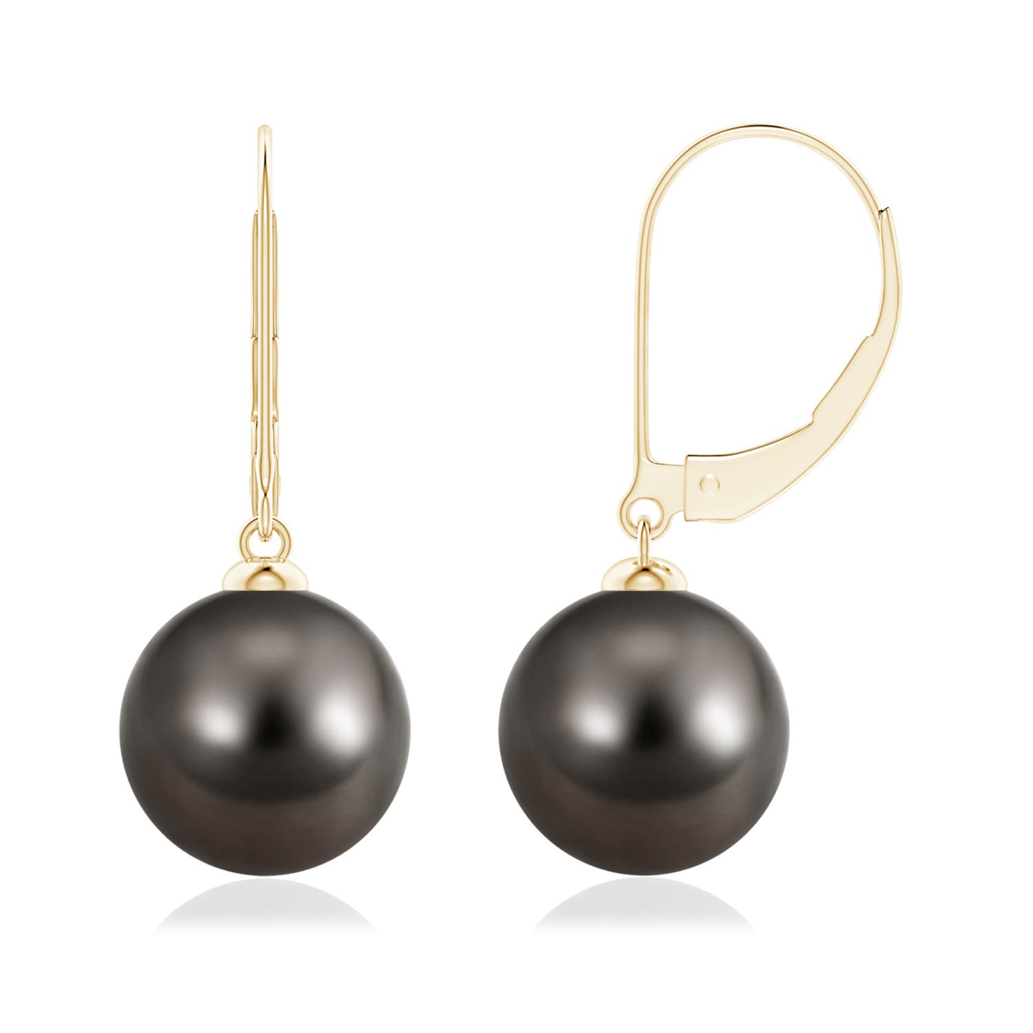 10mm AAA Tahitian Pearl Earrings with Leverback in Yellow Gold