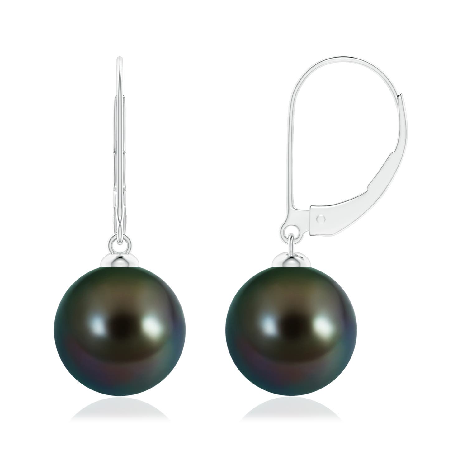 10mm AAAA Tahitian Pearl Earrings with Leverback in 18K White Gold