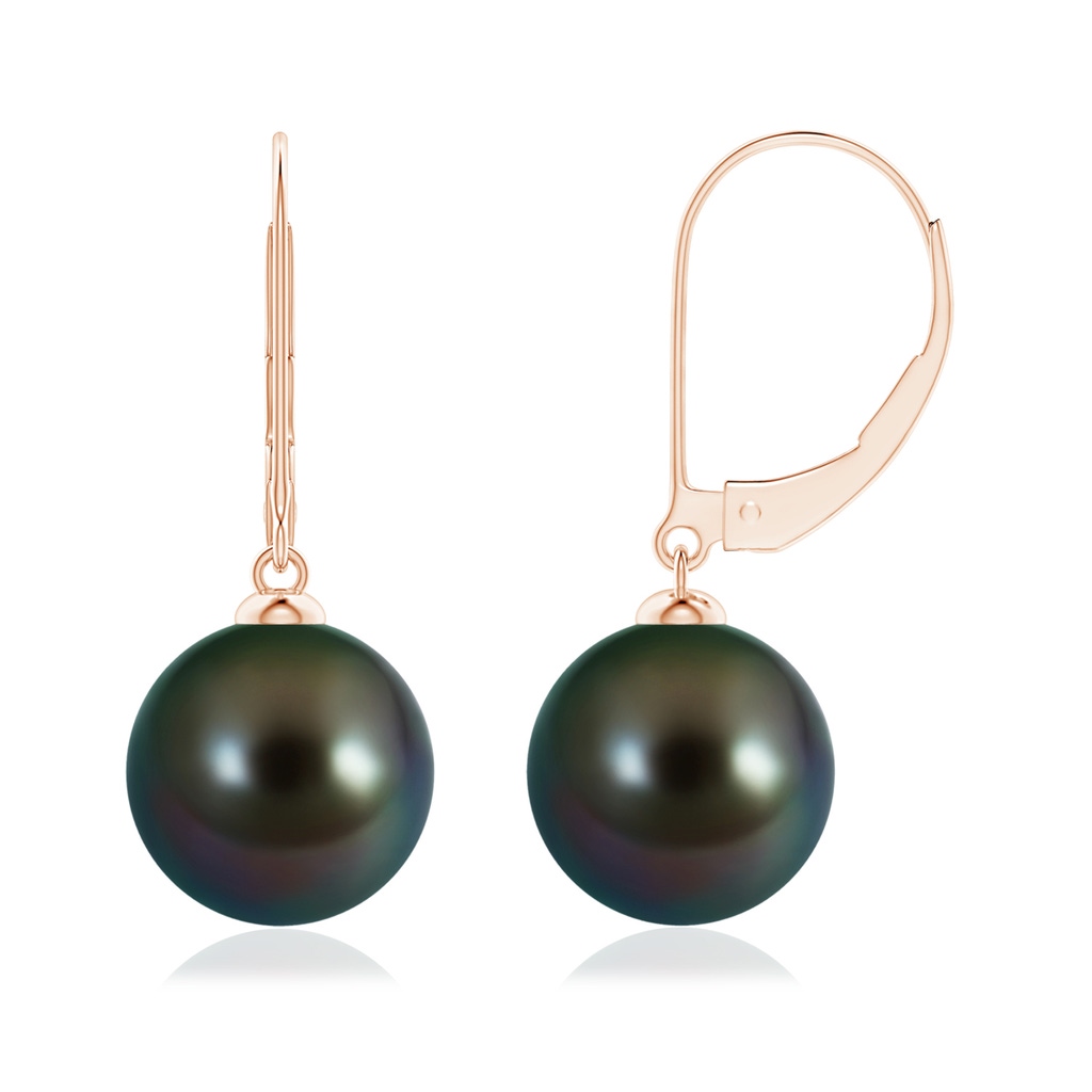 10mm AAAA Tahitian Pearl Earrings with Leverback in Rose Gold