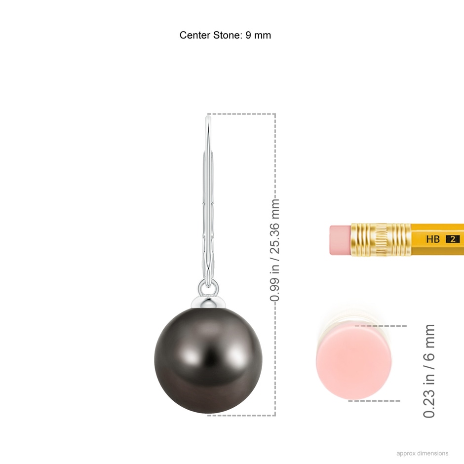 9mm AAA Tahitian Pearl Earrings with Leverback in White Gold ruler