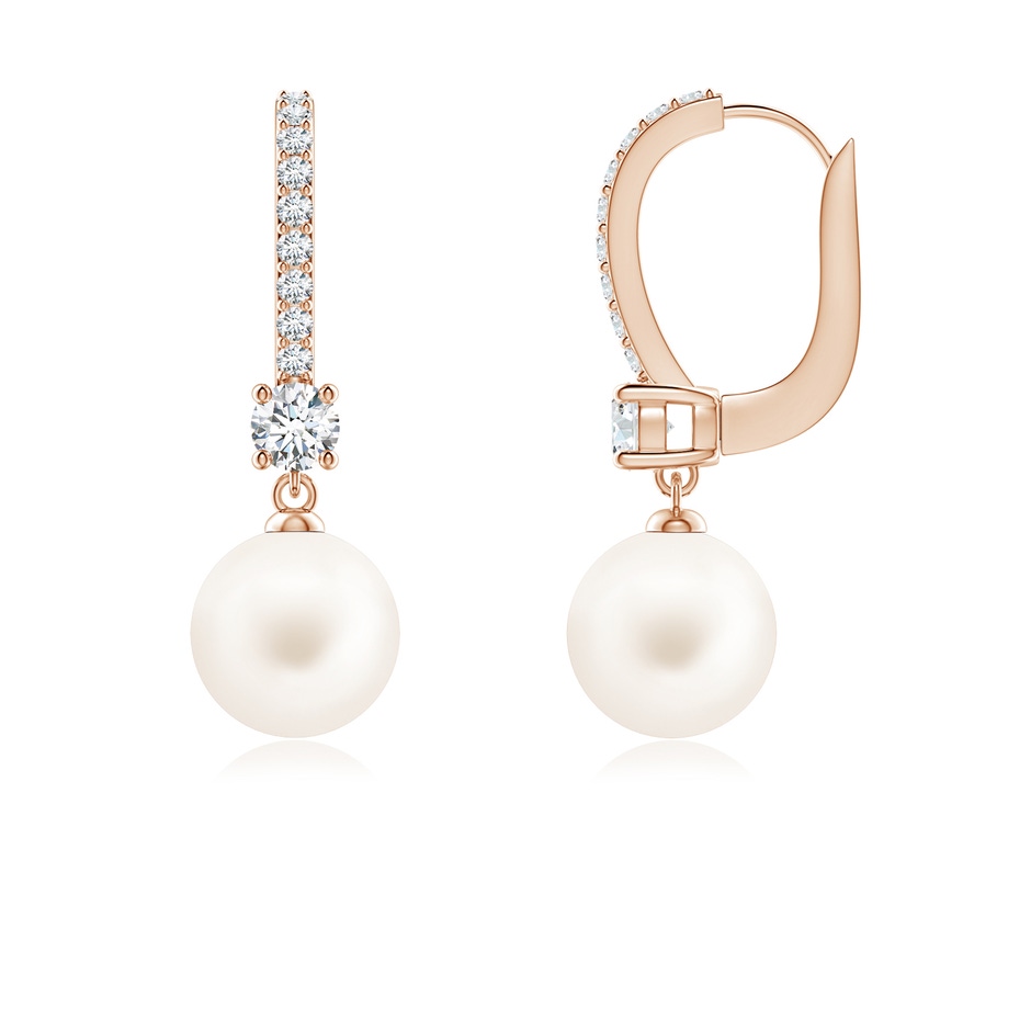 7mm AA Leverback Freshwater Pearl Drop Earrings in Rose Gold 