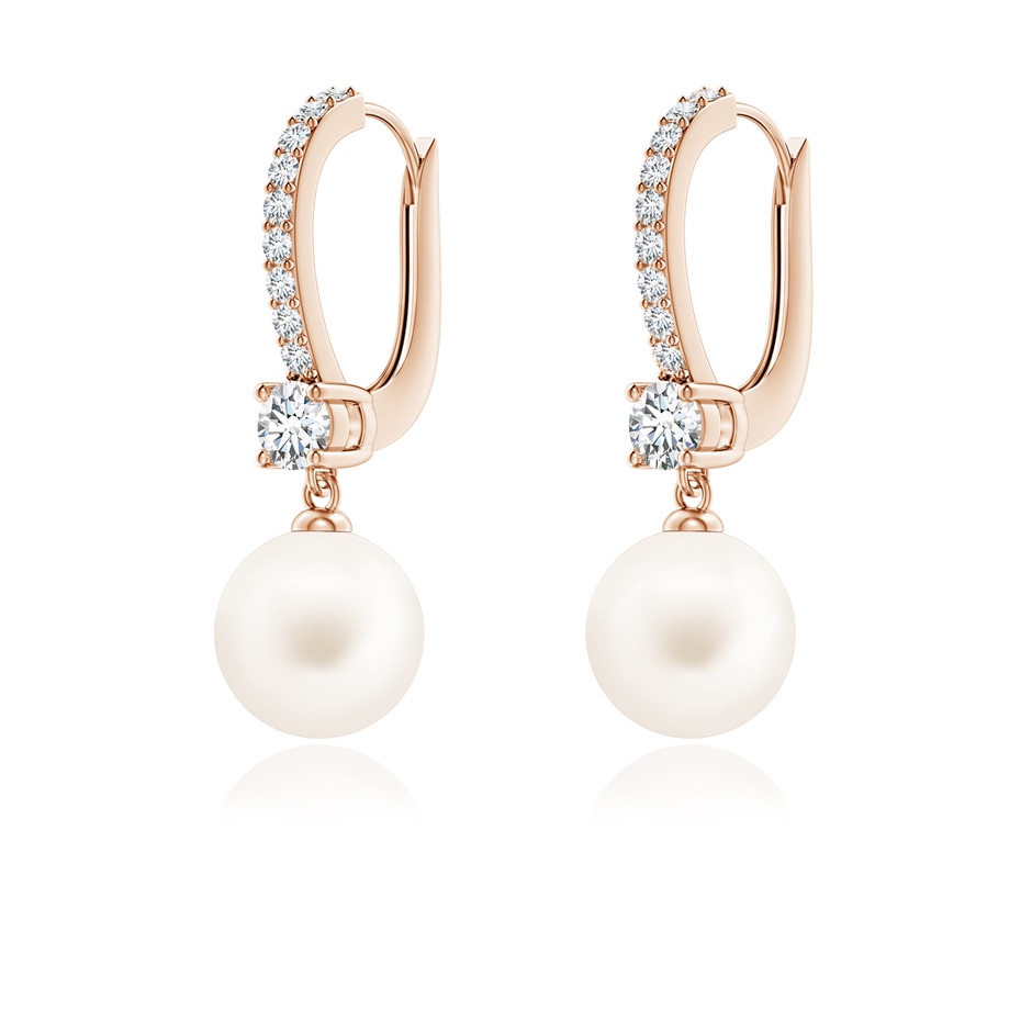 7mm AA Leverback Freshwater Pearl Drop Earrings in Rose Gold ruler