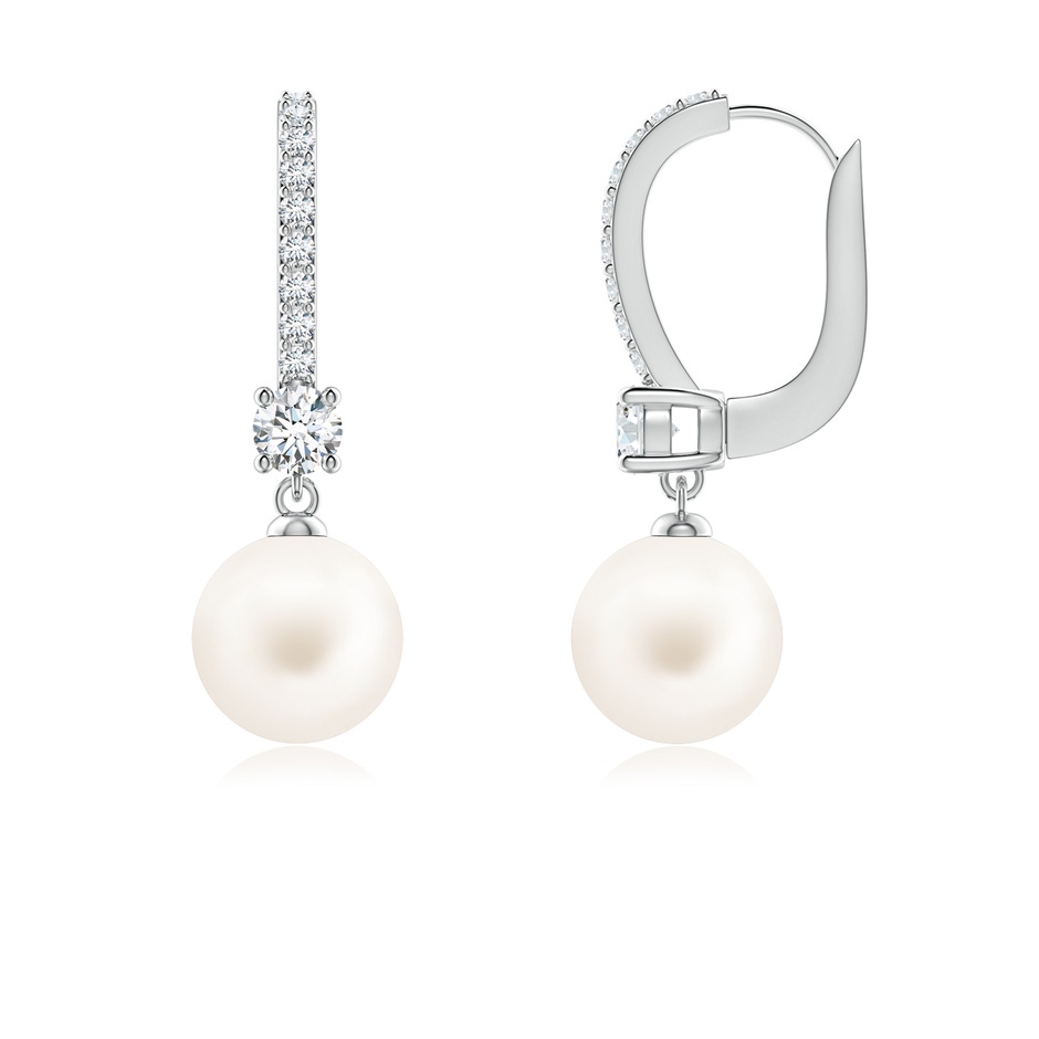 7mm AA Leverback Freshwater Pearl Drop Earrings in White Gold 