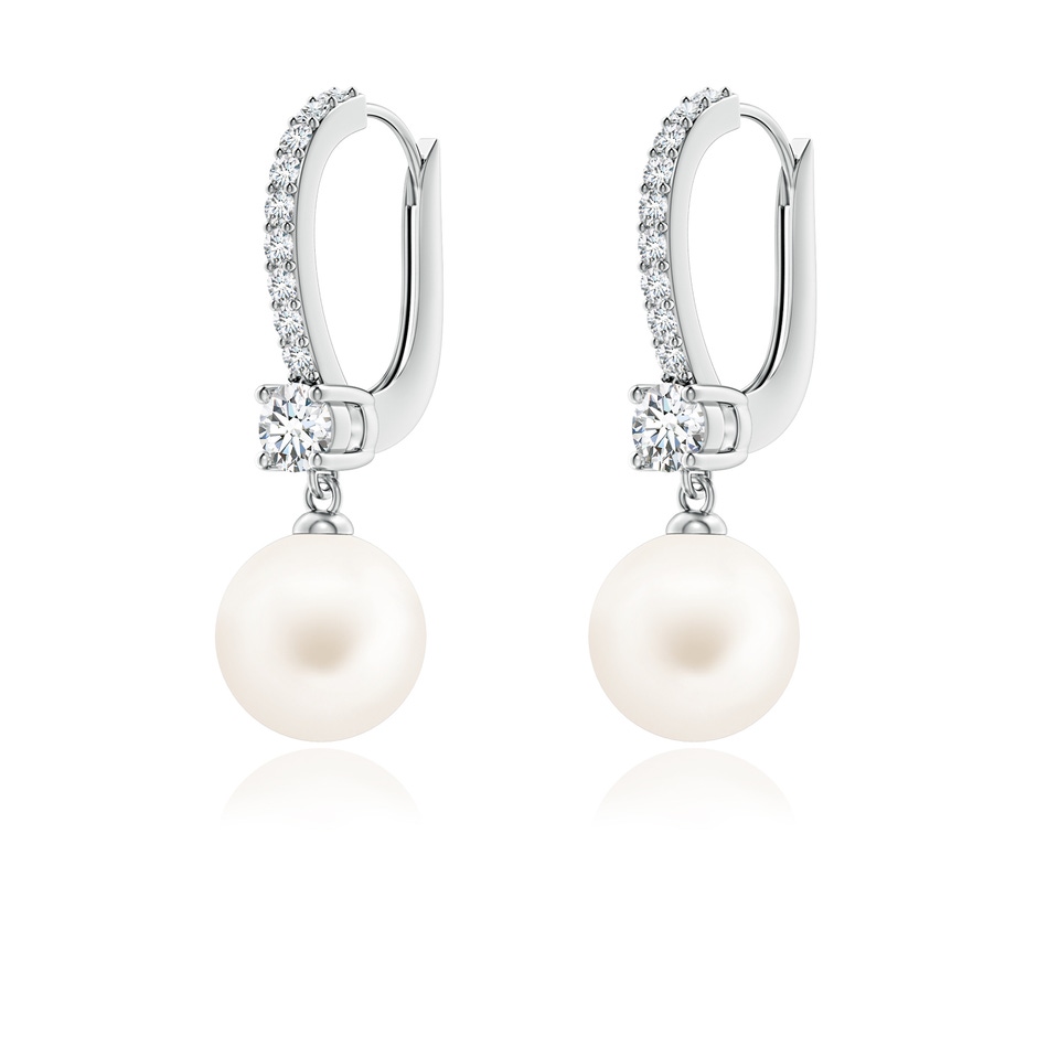 7mm AA Leverback Freshwater Pearl Drop Earrings in White Gold ruler