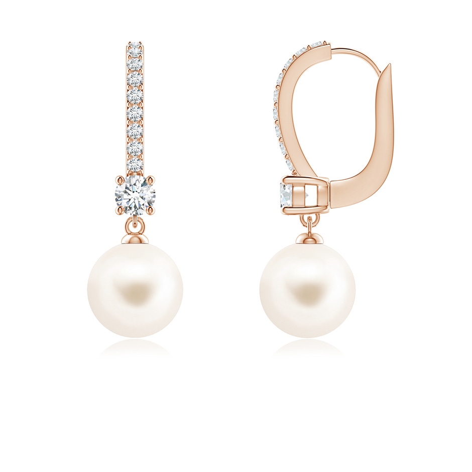 7mm AAA Leverback Freshwater Pearl Drop Earrings in Rose Gold 