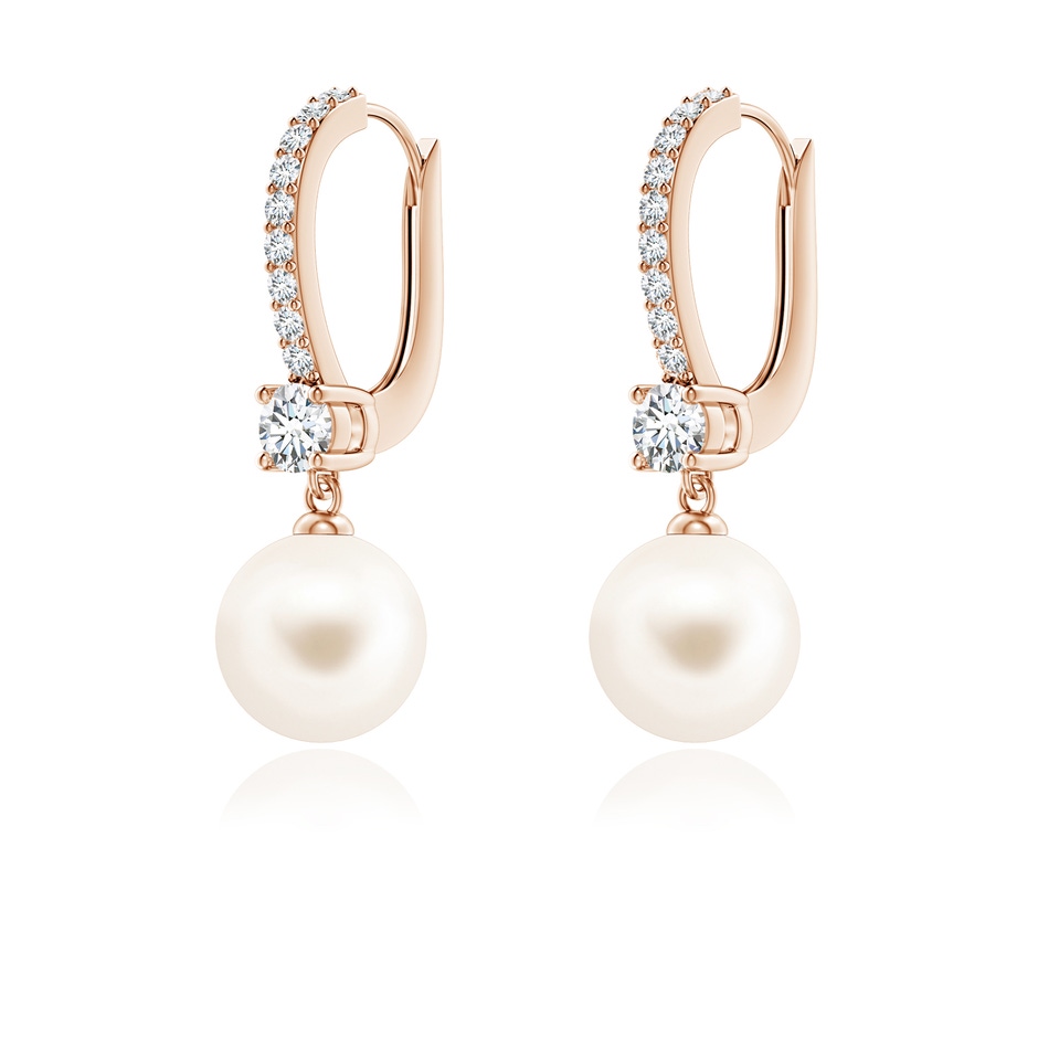 7mm AAA Leverback Freshwater Pearl Drop Earrings in Rose Gold ruler