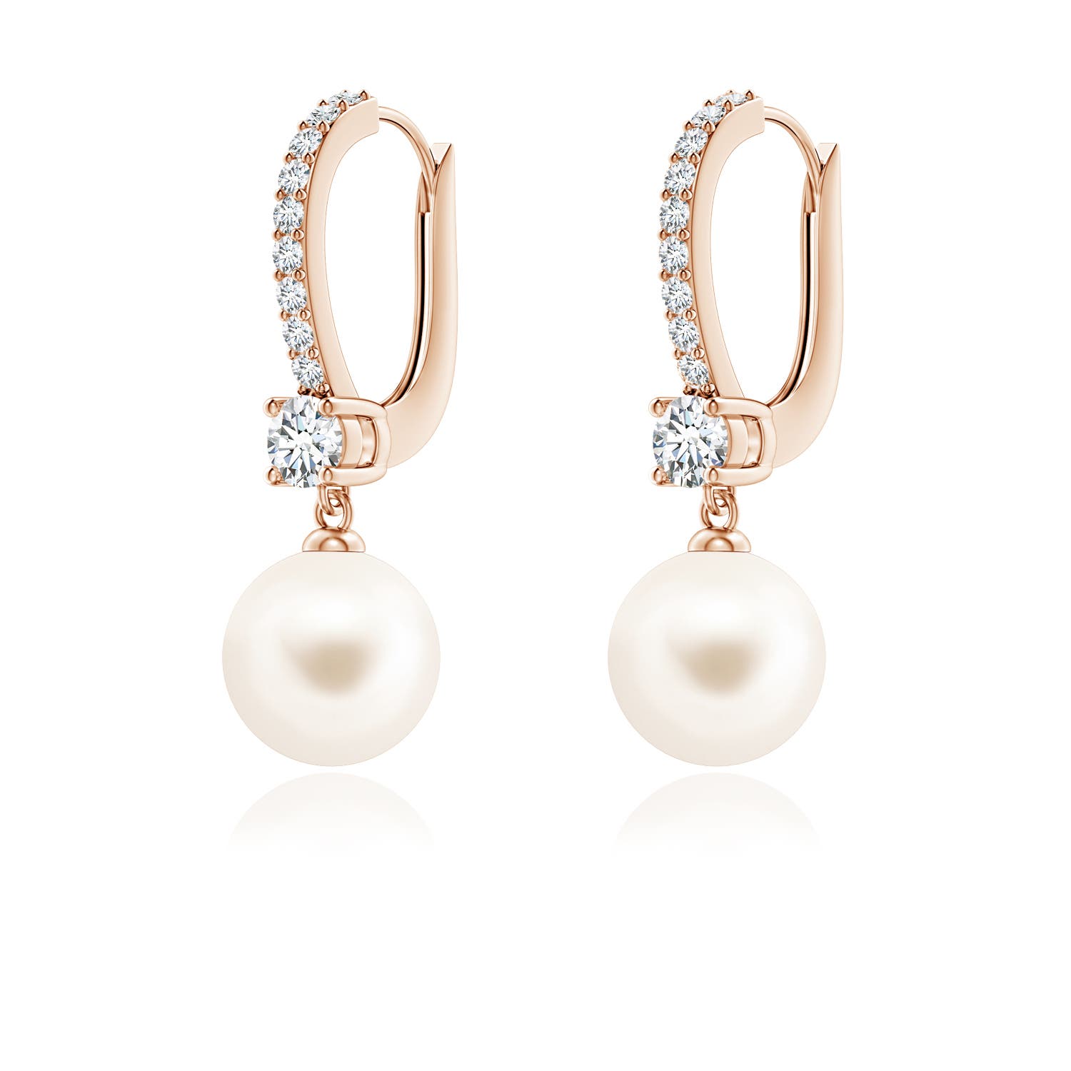 7mm AAA Leverback Freshwater Pearl Drop Earrings in Rose Gold