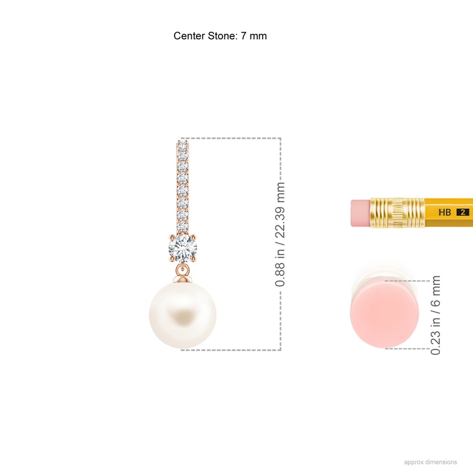 7mm AAA Leverback Freshwater Pearl Drop Earrings in Rose Gold body-ear